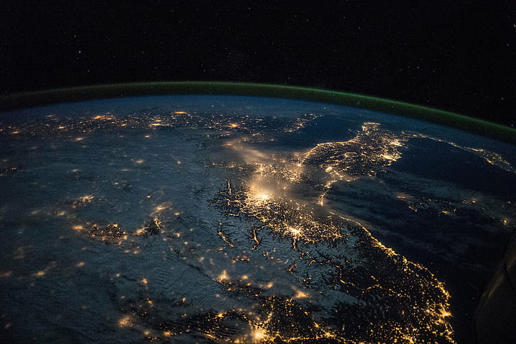 space photography of planet Earth during night, planet - Space