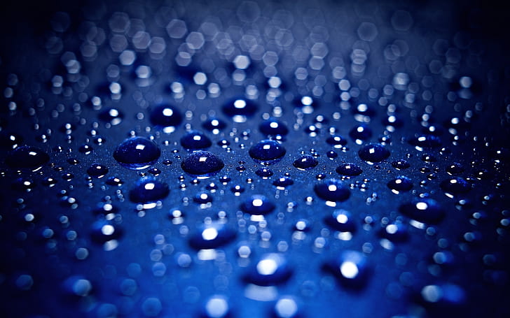 Water drops, dew, blue background, water droplet, HD wallpaper