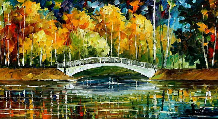 painting, bridge, colorful, Leonid Afremov, HD wallpaper
