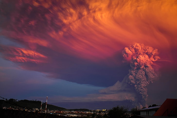 Ash, Calbuco Volcano, Chile, clouds, Eruptions, heat, Huge, HD wallpaper