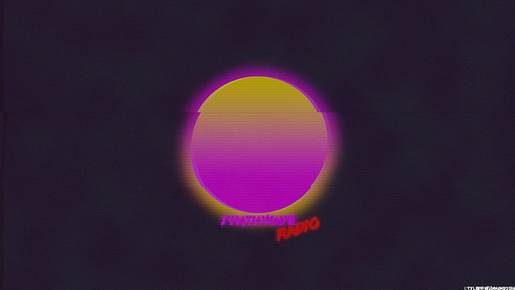 round yellow and purple logo, synthwave, New Retro Wave, cyber doom