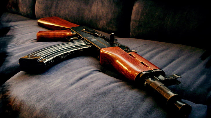 red and black RC car, weapon, gun, AKS-74U, music, wood - material
