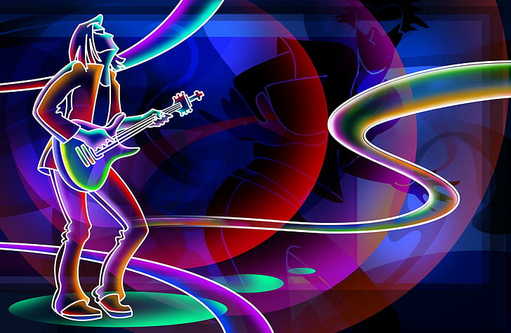 Guitarist, nice, neon, music, 3d and abstract