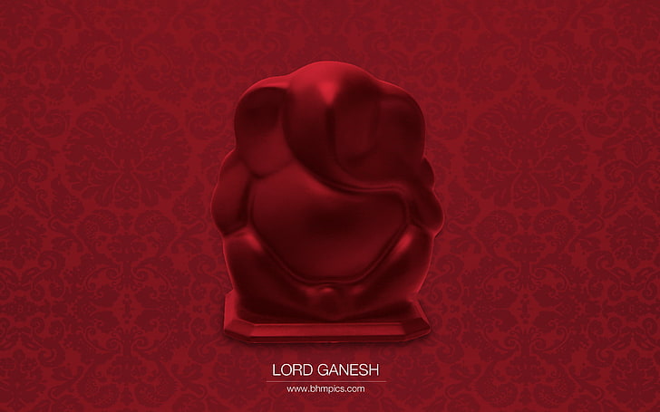 Red Color Lord Ganesha, Ganesha figurine with text ov erlay, Festivals / Holidays