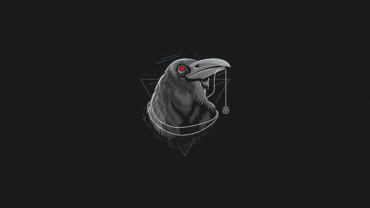 animals, raven, red eyes, simple background, artwork, HD wallpaper