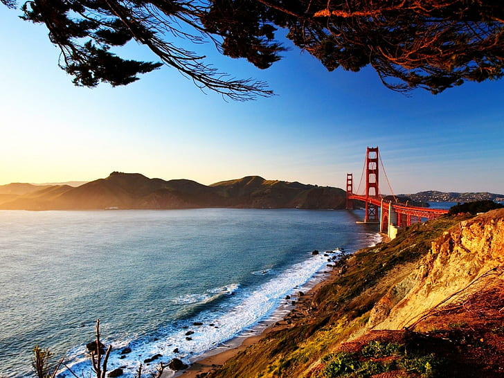 Water Landscapes Nature Sun Bridges Golden Gate Bridge San Francisco Desktop Background Images, HD wallpaper