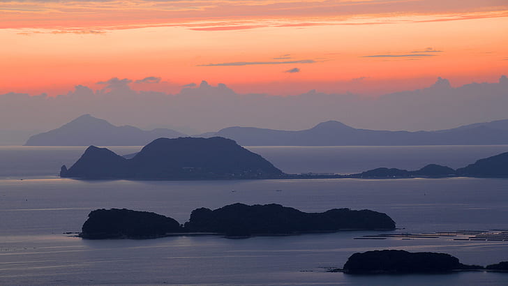 Twilight, island, Nagasaki, sea