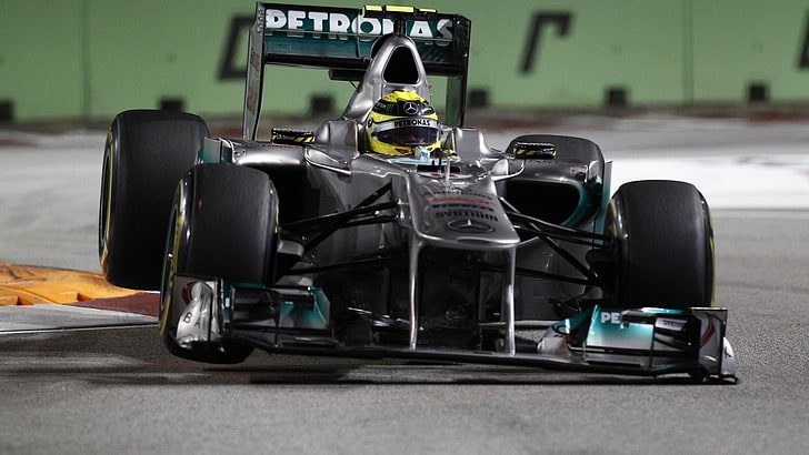 black formula 1 car, Mercedes AMG Petronas, Nico Rosberg, race cars, HD wallpaper