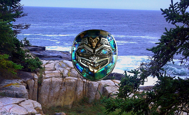 round silver-colored teal gemstone encrusted accessory, sea, Haida, HD wallpaper