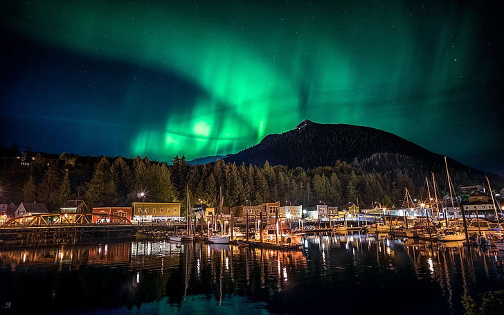 Ketchikan alaska-National Geographic Wallpaper, night, sky, illuminated, HD wallpaper