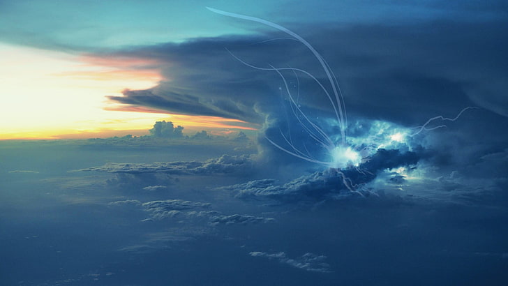 time lapse photography of thunder, Photoshop, sky, clouds, digital art, HD wallpaper