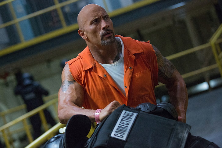 Dwayne Johnson The Rock Fast Furious 8 Bald, one person, real people