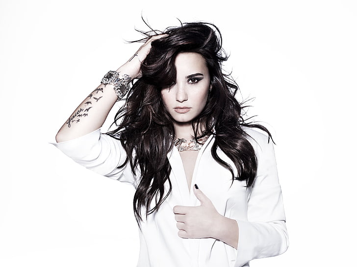 woman wearing white dress shirt, Demi Lovato, HD, 4K