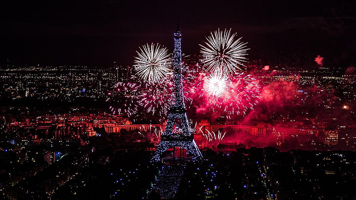 paris, eiffel tower, europe, fireworks, night lights, france