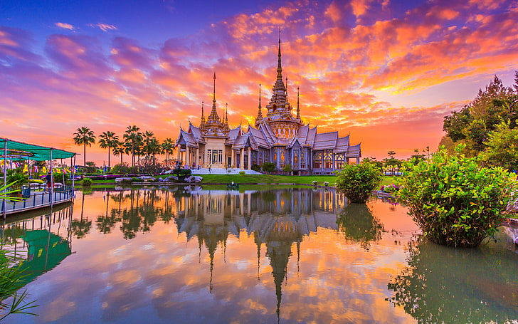 Wat None Kum In Nakhon Ratchasima Province Thailand Thai Castle At Sunset 4k Wallpapers Hd Images For Desktop And Mobile 3840×2400, HD wallpaper