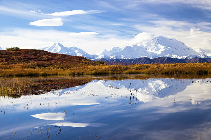 Alaska, Denali National Park, photo of mountains and lake, reflection, HD wallpaper