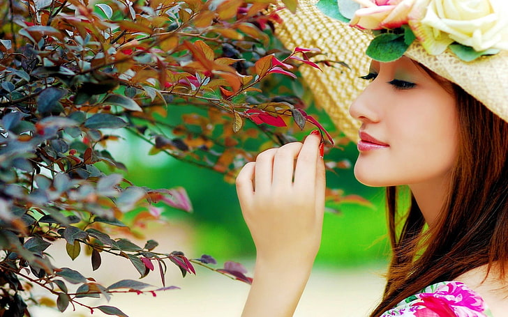 HD wallpaper: women's brown sun hat, asian, girl, person, branches, nature  | Wallpaper Flare
