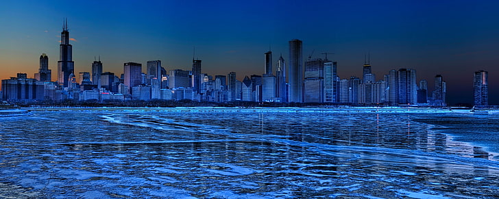 blue, cityscape, Chicago, building exterior, architecture, skyscraper