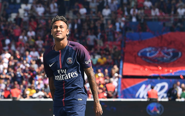 Neymar Psg, one person, front view, standing, looking away, waist up