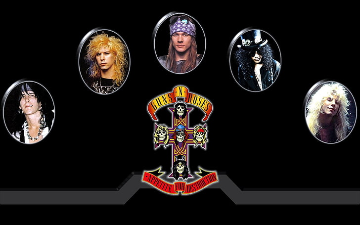 Band (Music), Guns N' Roses, black background, studio shot