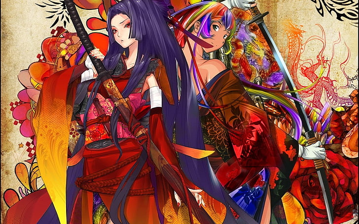 Snyp, sword, katana, original characters, anime girls, warrior, HD wallpaper