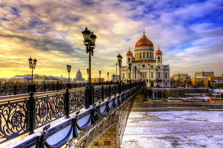 Saint Petersburg, windows, church, bridge, sunlight, nature, water, HD wallpaper