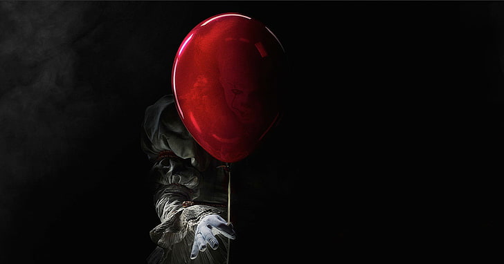 red balloon with Penny Wise head wallpaper, Movie, It (2017), HD wallpaper