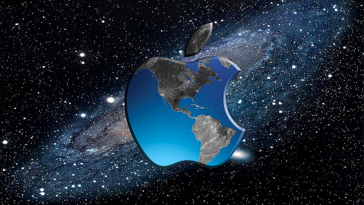 Apple logo, computer, space, earth, mac, phone, laptop, gadget HD wallpaper