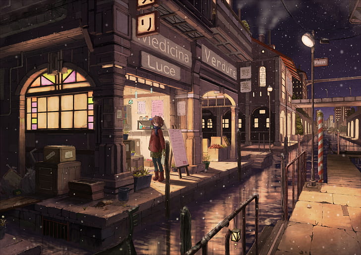 HD wallpaper: Anime, Original, City, Girl, Shop, Snowfall, Water | Wallpaper  Flare