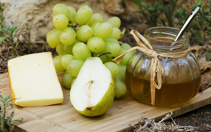 grapes, honey, food, pears, cheese