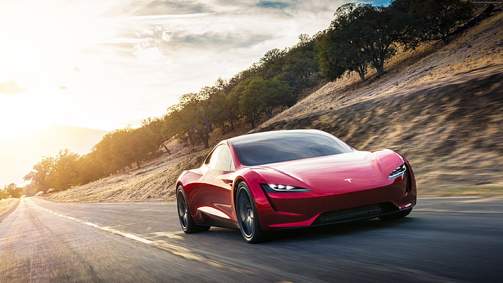 electric car, Tesla Roadster, 4k, mode of transportation, motor vehicle, HD wallpaper