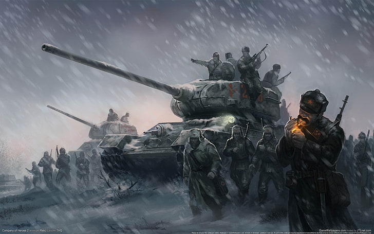 soldier and battle tank painting, artwork, World War II, Soviet Army