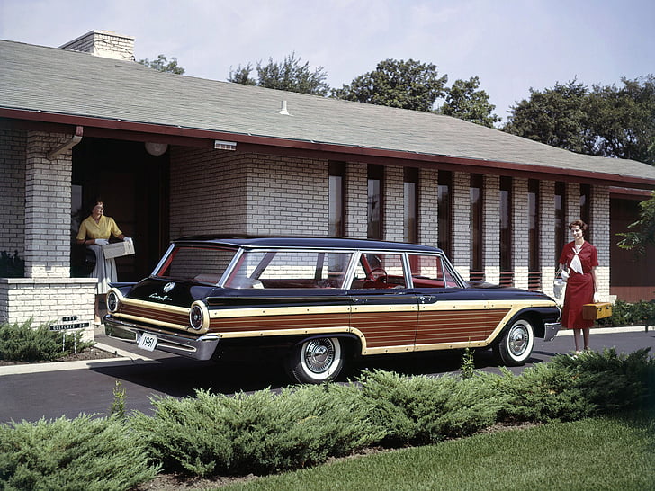 1961, classic, country, ford, galaxie, squire, stationwagon