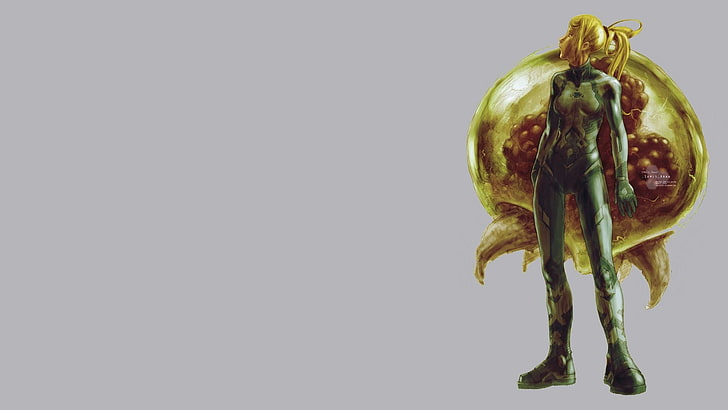 yellow haired girl in green bottoms wallpaper, video games, Metroid
