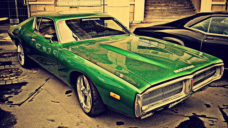 classic green coupe, car, green cars, Vintage car, land Vehicle