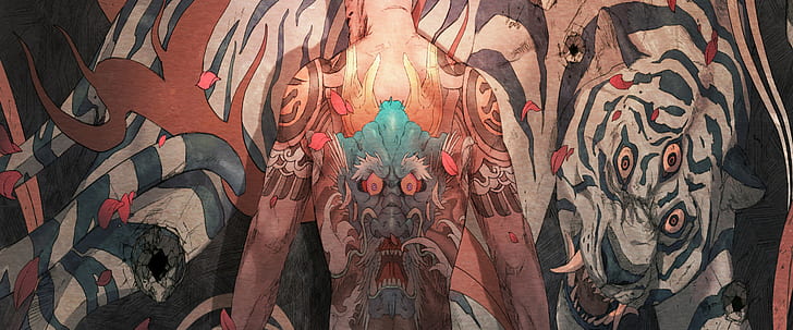 HD wallpaper: Chun Lo, demon, tiger, tattoo, men, white tigers, digital,  artwork | Wallpaper Flare