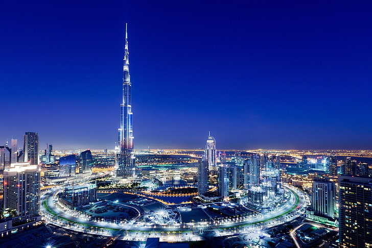 Burj Khalifa, Buildings, City, Dubai, Night, cityscape, urban Skyline