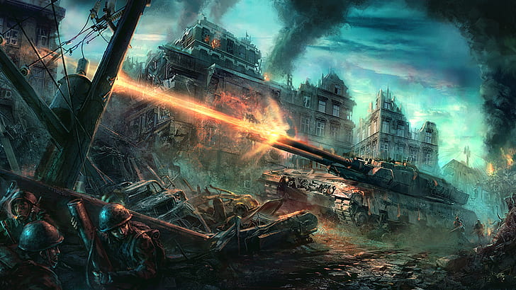 Tank Soldiers Drawing Battle HD, digital/artwork, HD wallpaper