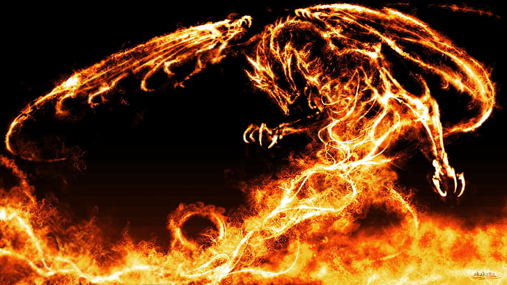 fictional character wallpaper, fire, dragon, fantasy art, burning, HD wallpaper