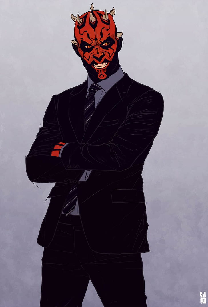 Star Wars Darth Maul illustration, one person, suit, disguise