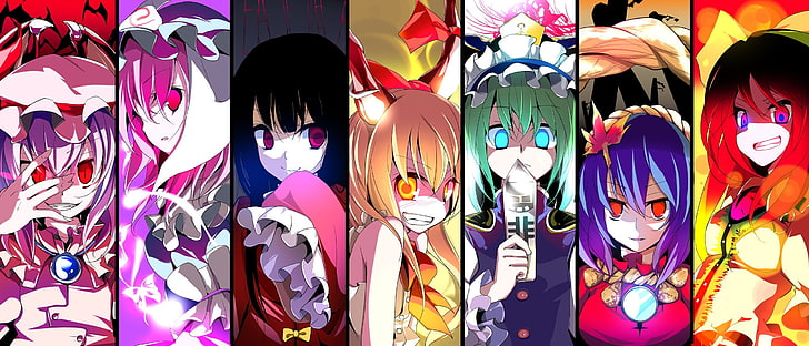 anime wallpaper, Touhou, Remilia Scarlet, Houraisan Kaguya, Ibuki Suika, HD wallpaper
