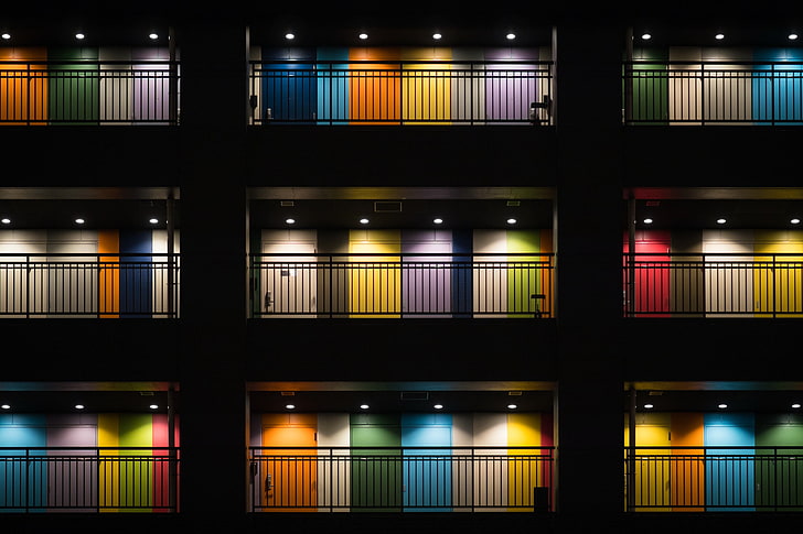 multicolored door, Tokyo, architecture, illuminated, night, multi colored