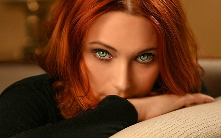 green eyes, redhead, women, portrait, looking at camera, young adult, HD wallpaper