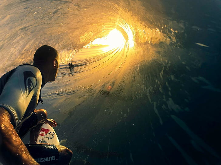 Surfing, Sea, Surfers, Sunlight, Waves, HD wallpaper