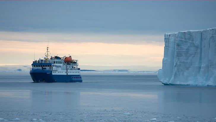 Antarctica, icebreakers, ship, snow, cold, iceberg, sea, HD wallpaper