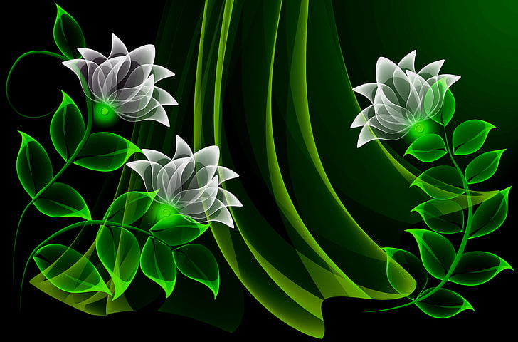 white flowers digital wallpaper, vector, background, neon, backgrounds, HD wallpaper