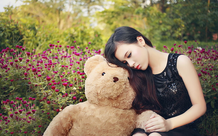 women, Asian, teddy bears, one person, young adult, lifestyles, HD wallpaper