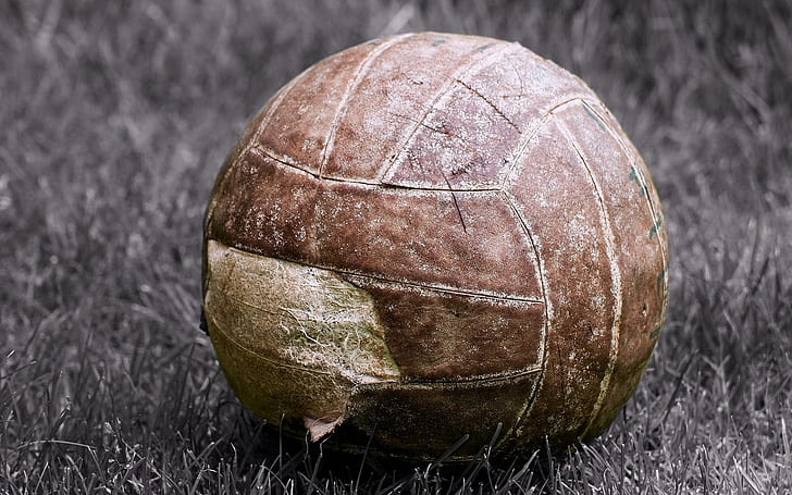 ball, football, old, ragged, grey soccer ball, HD wallpaper