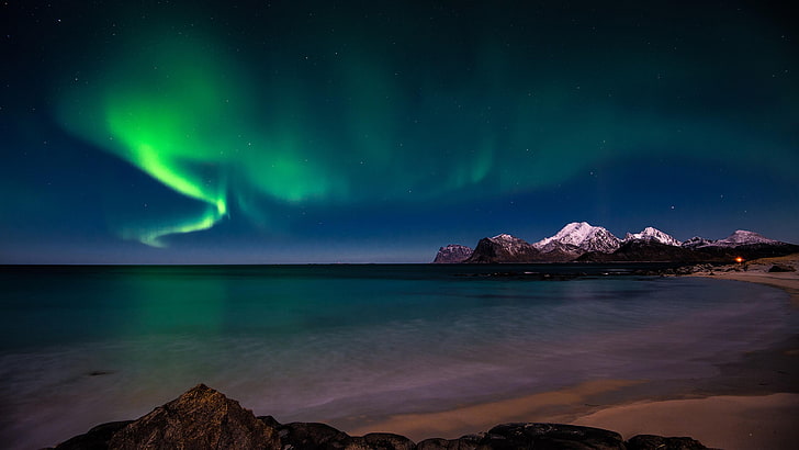 aurora borealis, nature, night sky, water, phenomenon, lighting, HD wallpaper