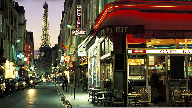 Eiffel Tower, France, paris, street, evening, night, urban Scene